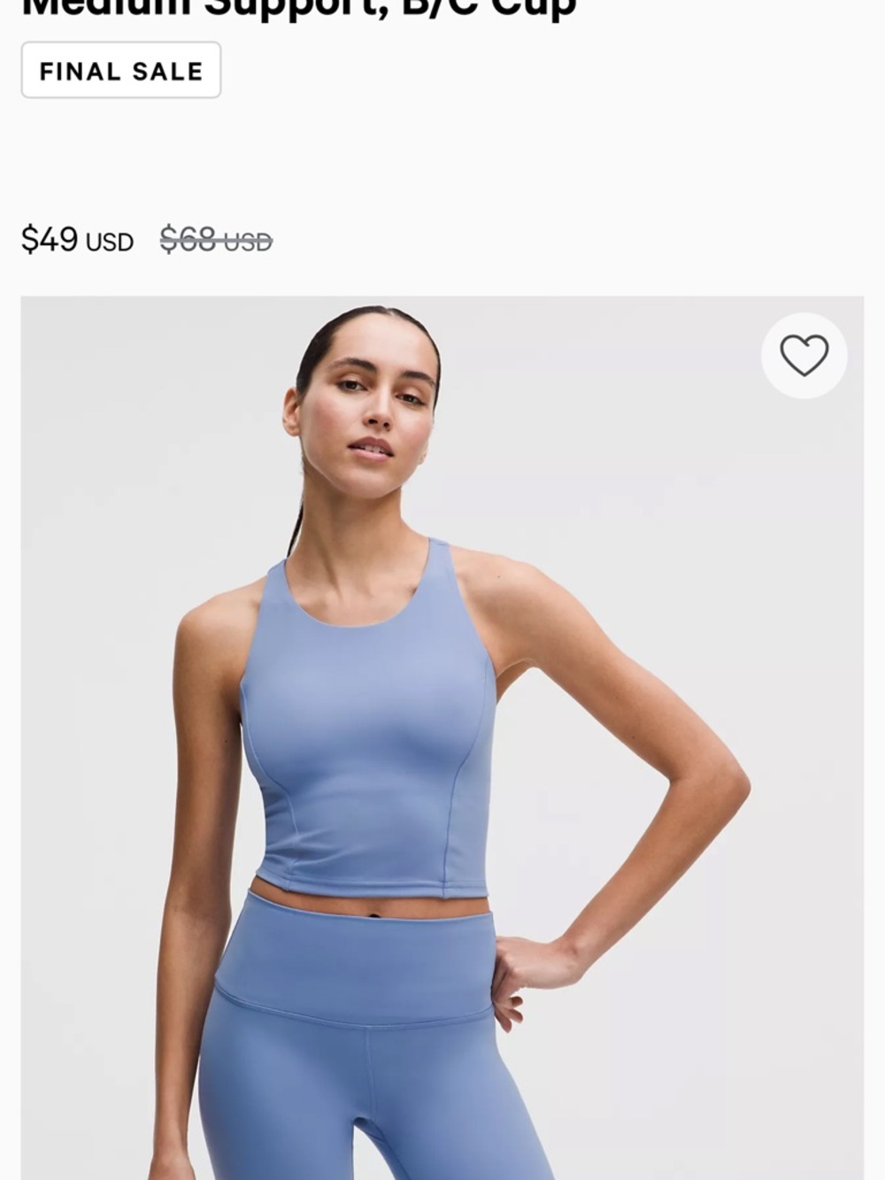 lululemon athletica High-Neck Cropped Tank Top in Light Blue